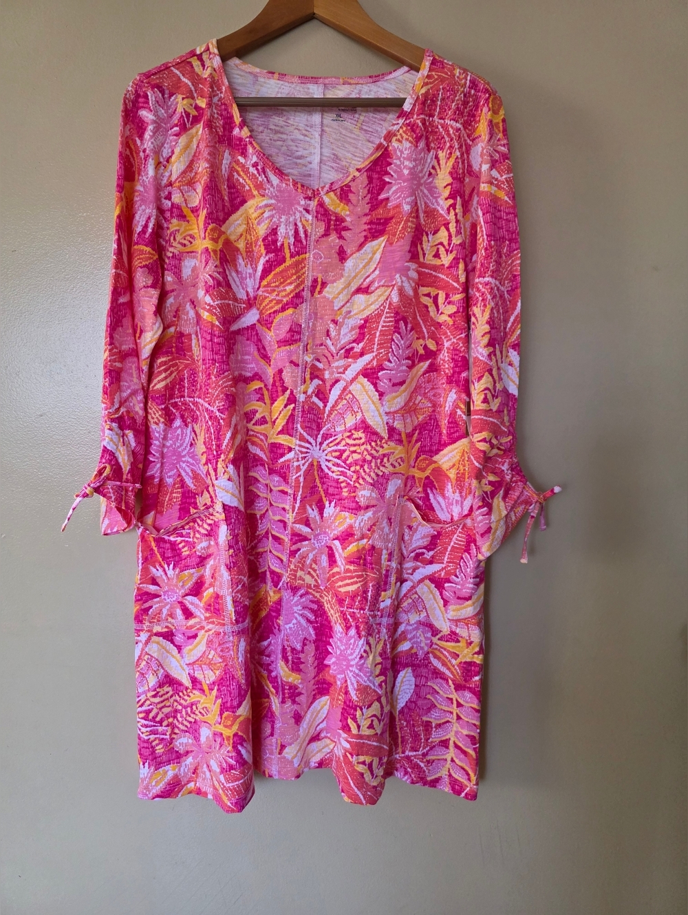 Escape Habitat Pink Tropical Cotton Dress XXL Resortwear Vacation Boho Relaxed